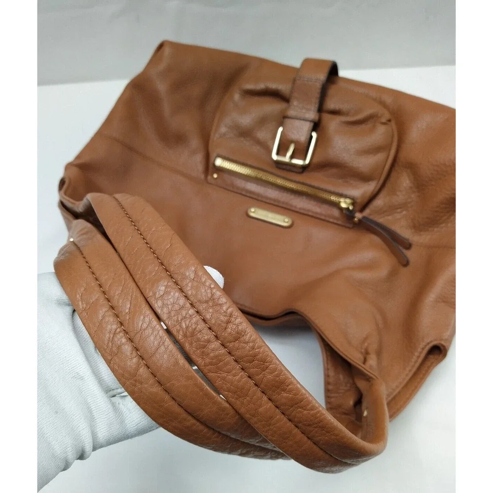 Michael Kors Fulton Brown Pebbled Leather Buckle Pocket Zipper Hobo Shoulder Bag